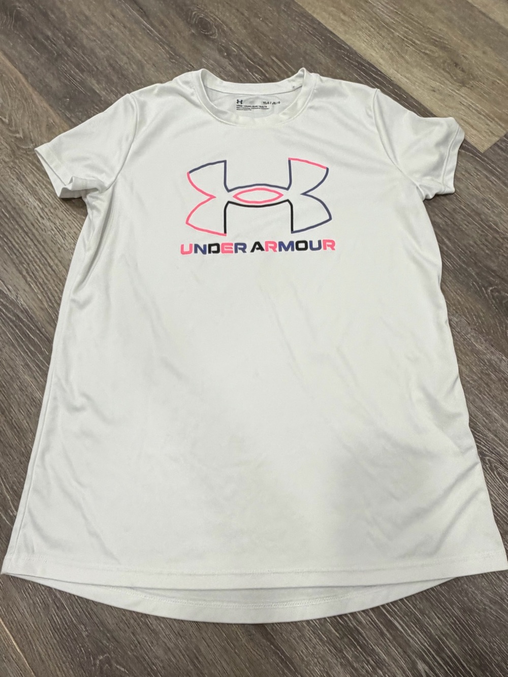 Under Armour White Performance Tee with Pink & Navy Logo